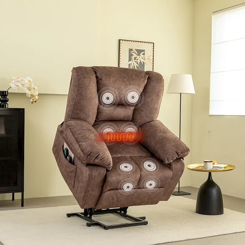 Fauteuil inclinable électrique surdimensionné en velours avec massage, chauffage, poches