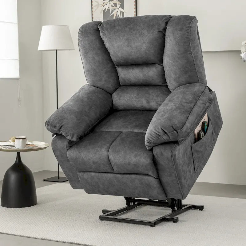 Fauteuil inclinable électrique surdimensionné en velours avec massage, chauffage, poches