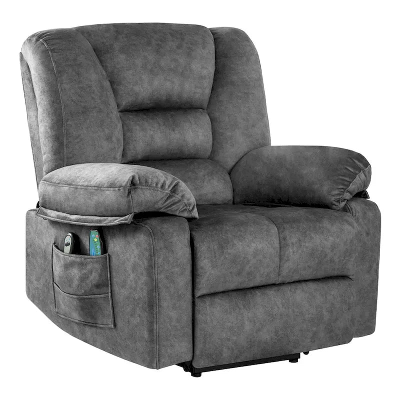 Fauteuil inclinable électrique surdimensionné en velours avec massage, chauffage, poches