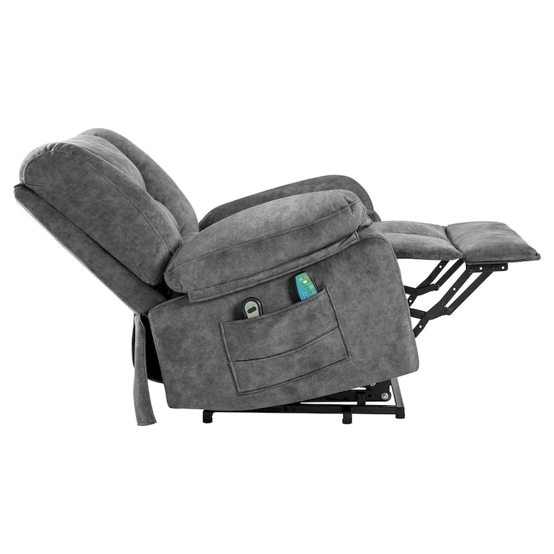 Fauteuil inclinable électrique surdimensionné en velours avec massage, chauffage, poches