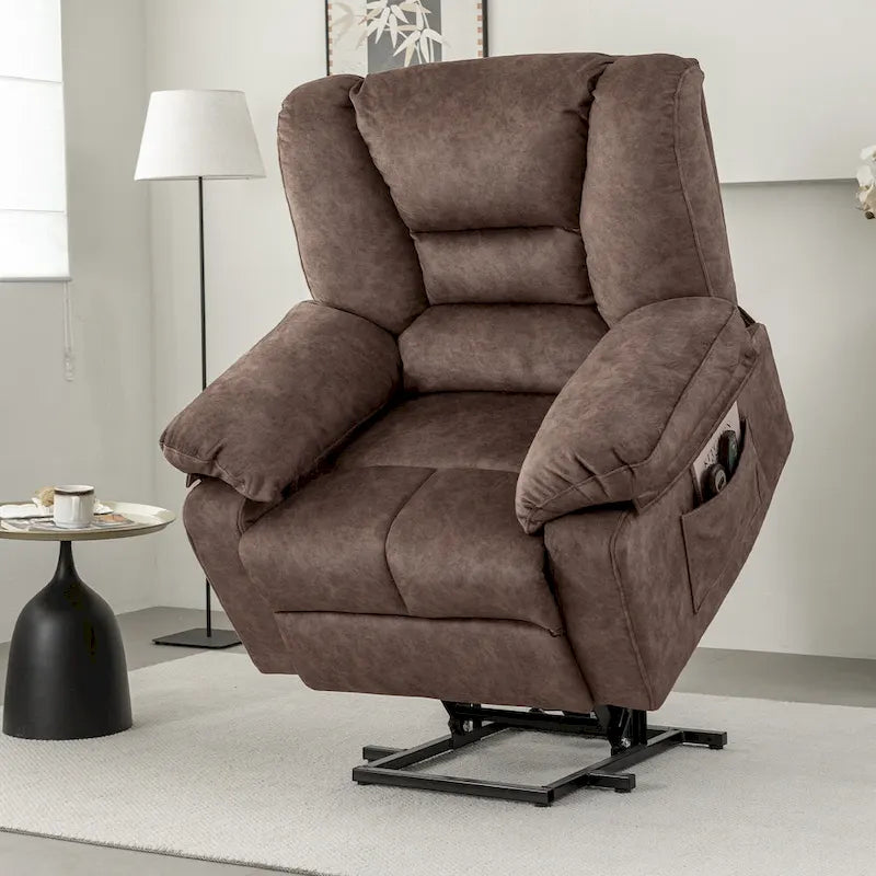 Fauteuil inclinable électrique surdimensionné en velours avec massage, chauffage, poches