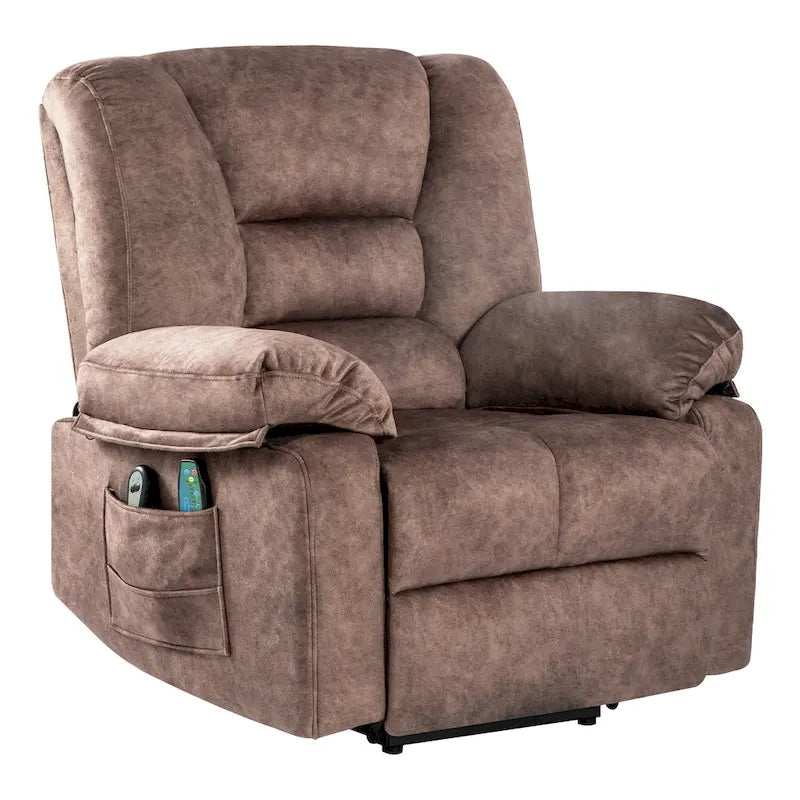 Fauteuil inclinable électrique surdimensionné en velours avec massage, chauffage, poches