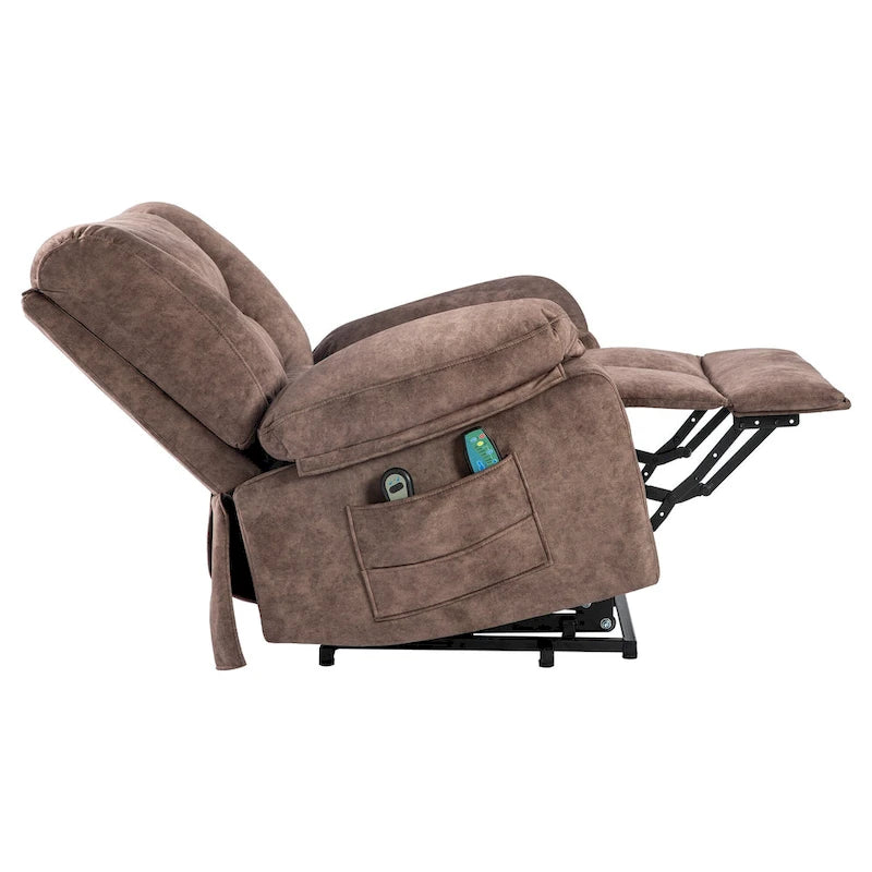 Fauteuil inclinable électrique surdimensionné en velours avec massage, chauffage, poches