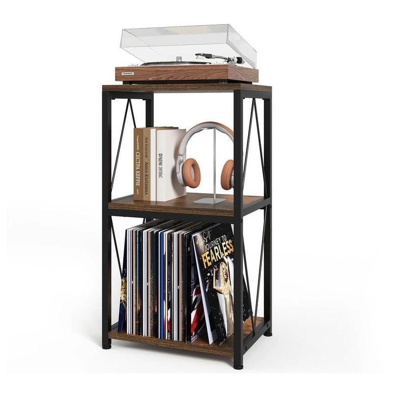 Meuble de rangement 3 niveaux pour tourne-disque et vinyles – 11,85P x 15,94L x 30,91H