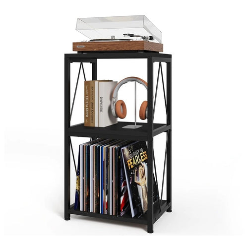 Meuble de rangement 3 niveaux pour tourne-disque et vinyles – 11,85P x 15,94L x 30,91H