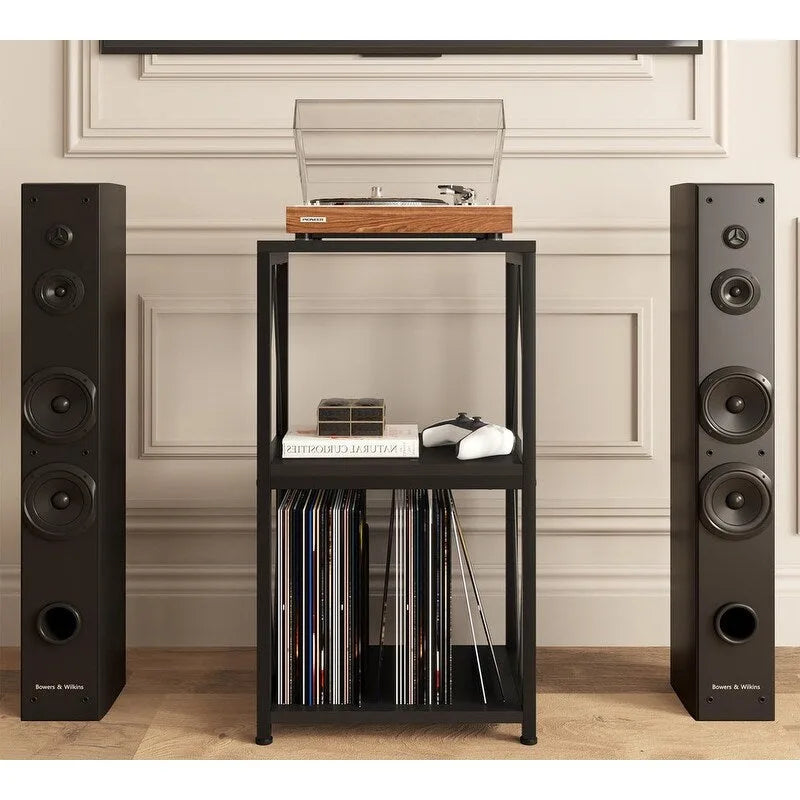 Meuble de rangement 3 niveaux pour tourne-disque et vinyles – 11,85P x 15,94L x 30,91H