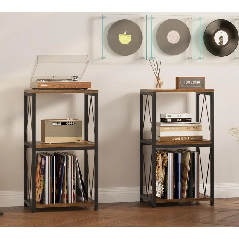 Meuble de rangement 3 niveaux pour tourne-disque et vinyles – 11,85P x 15,94L x 30,91H