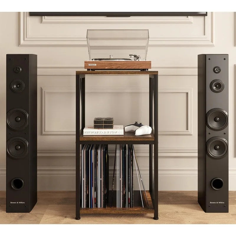 Meuble de rangement 3 niveaux pour tourne-disque et vinyles – 11,85P x 15,94L x 30,91H