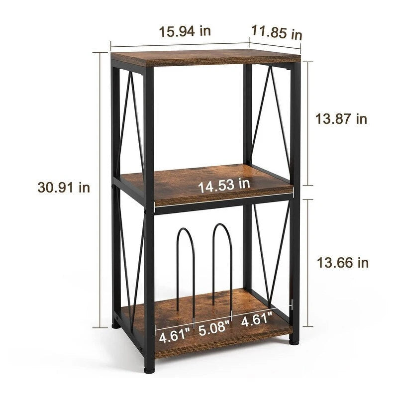 Meuble de rangement 3 niveaux pour tourne-disque et vinyles – 11,85P x 15,94L x 30,91H