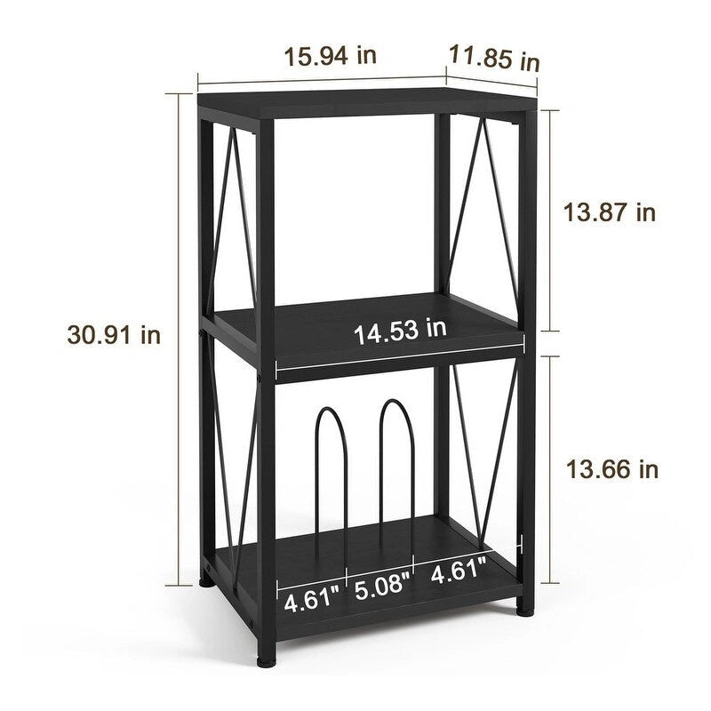 Meuble de rangement 3 niveaux pour tourne-disque et vinyles – 11,85P x 15,94L x 30,91H