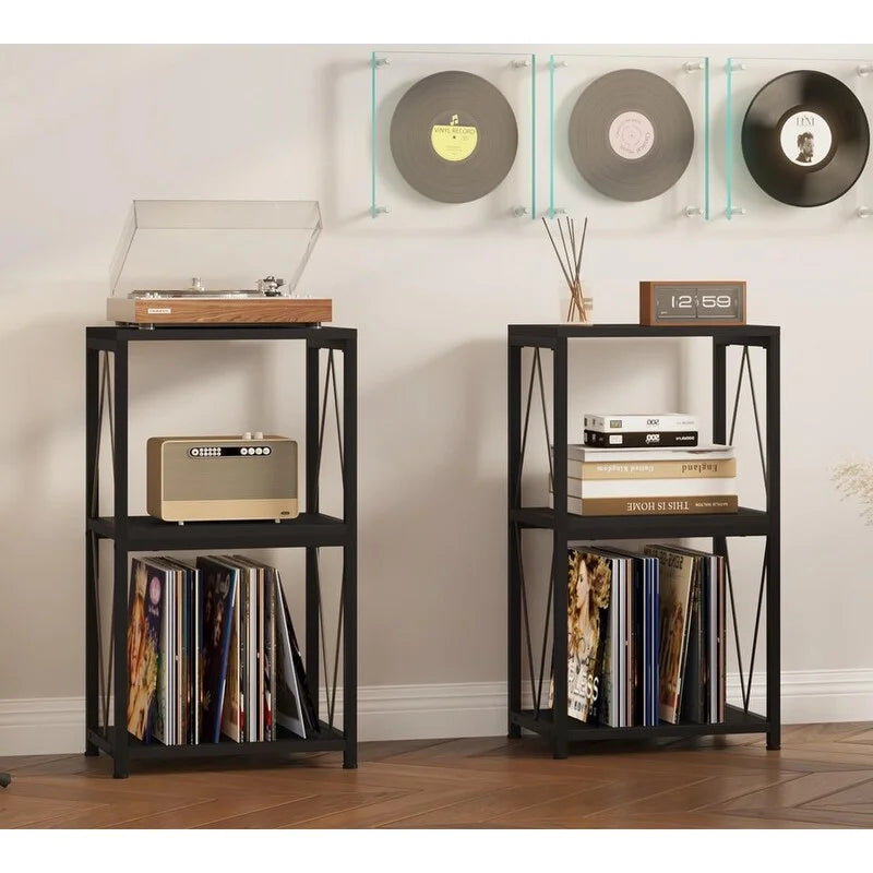 Meuble de rangement 3 niveaux pour tourne-disque et vinyles – 11,85P x 15,94L x 30,91H