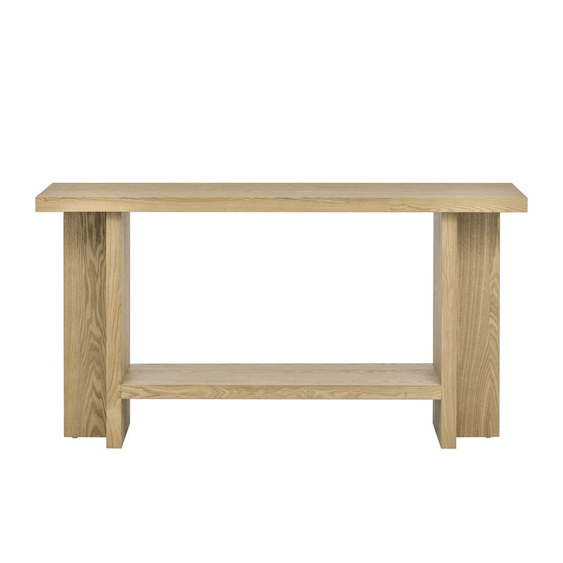 Console d'inspiration vintage, placage en bois de frêne avec pieds en T pour bureau, entrée, couloir, salon