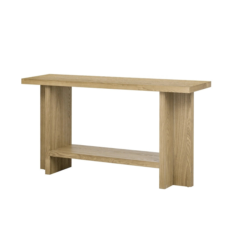 Console d'inspiration vintage, placage en bois de frêne avec pieds en T pour bureau, entrée, couloir, salon
