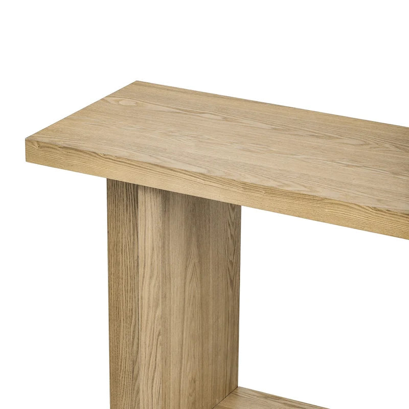 Console d'inspiration vintage, placage en bois de frêne avec pieds en T pour bureau, entrée, couloir, salon
