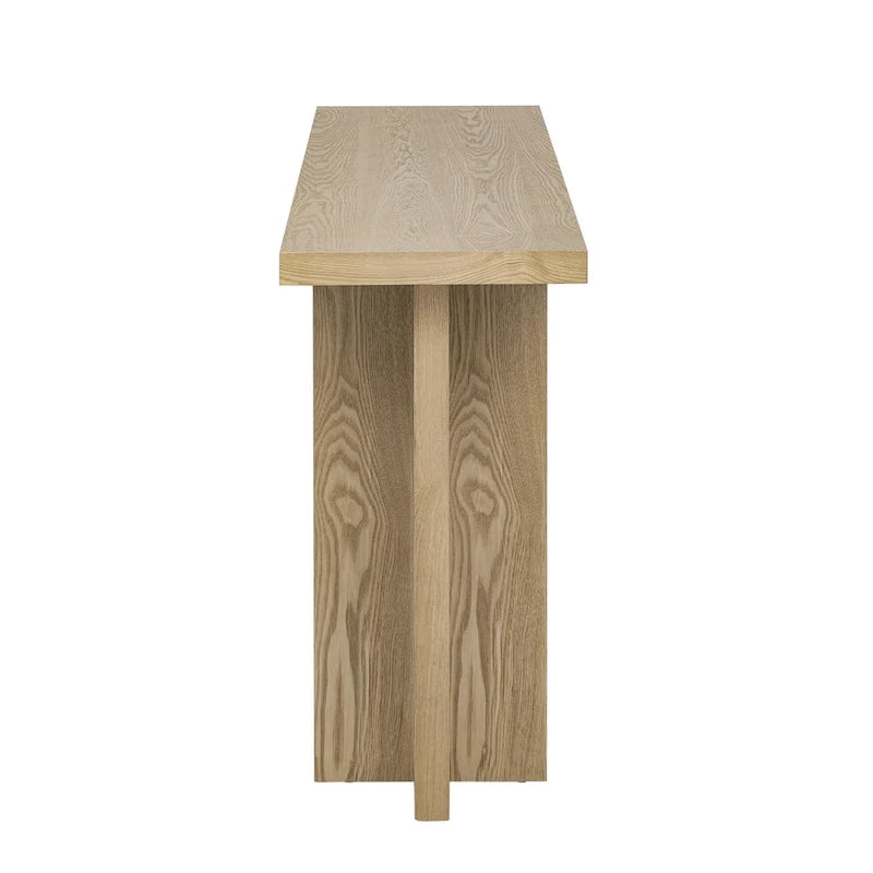 Console d'inspiration vintage, placage en bois de frêne avec pieds en T pour bureau, entrée, couloir, salon