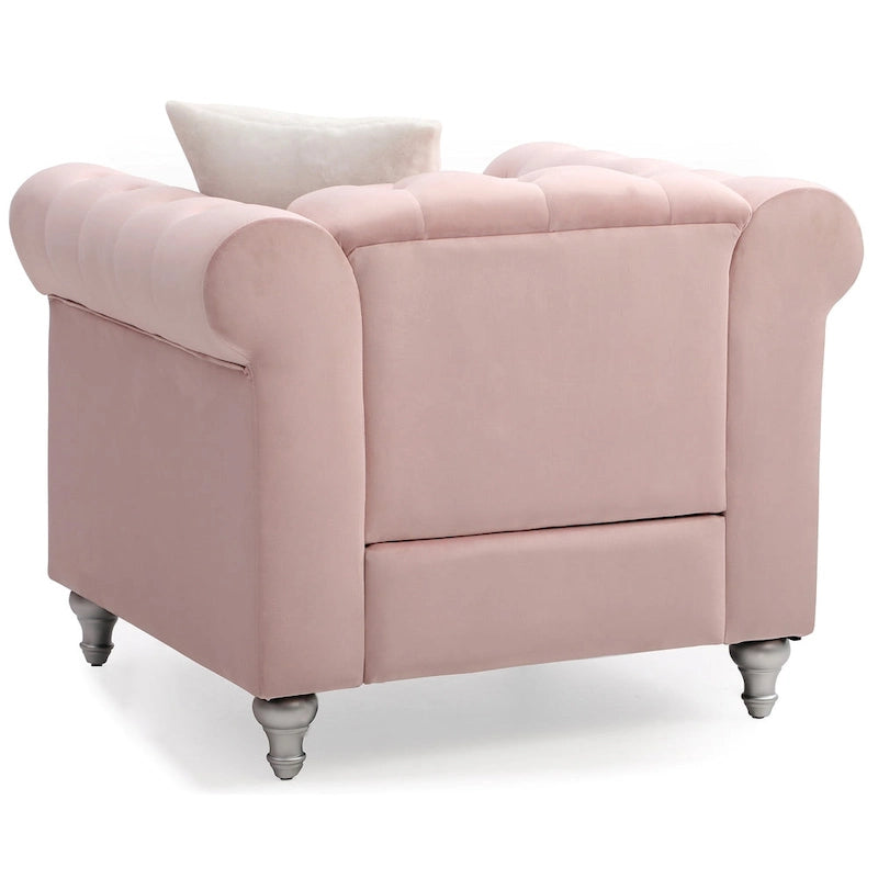 Fauteuil d'appoint en velours touffeté uni avec coussin décoratif - 38 - Rose
