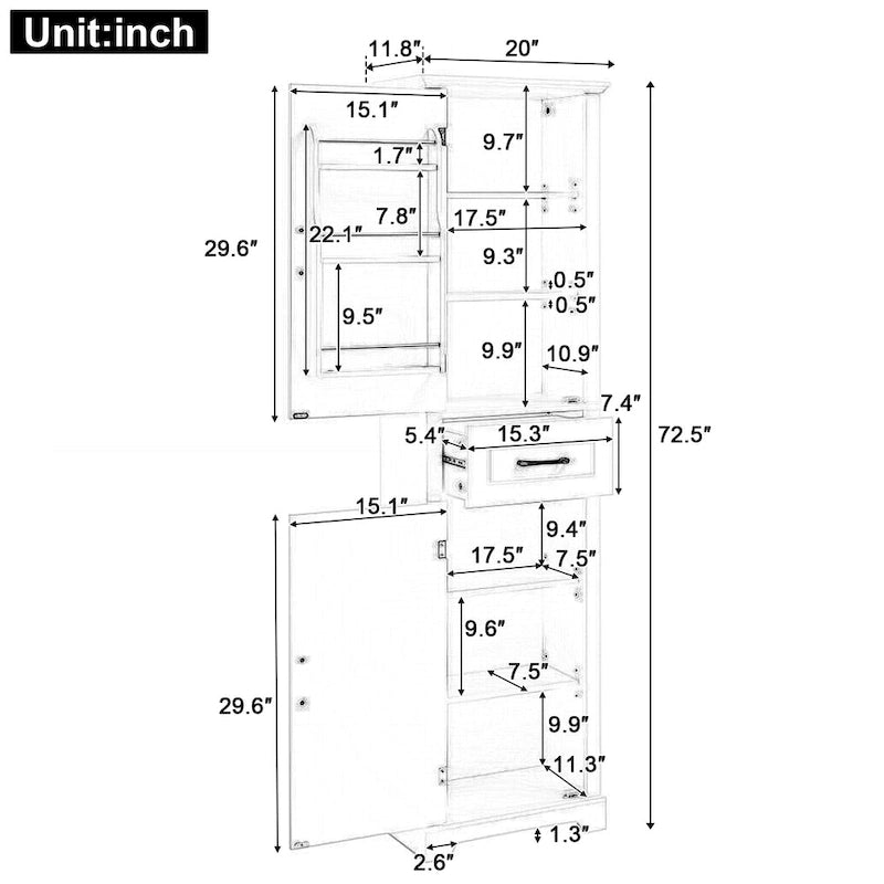 Meuble de rangement haut de salle de bain, Meuble de rangement sur pied