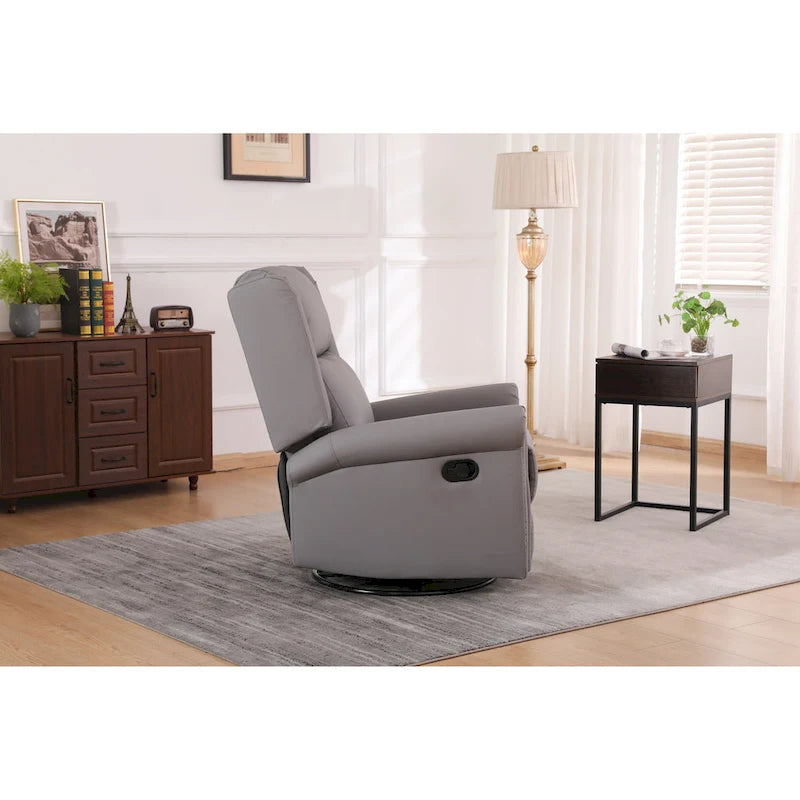 Fauteuil inclinable manuel en tissu, pivotant, dossier haut, avec repose-pieds, dossier réglable et clous décoratifs
