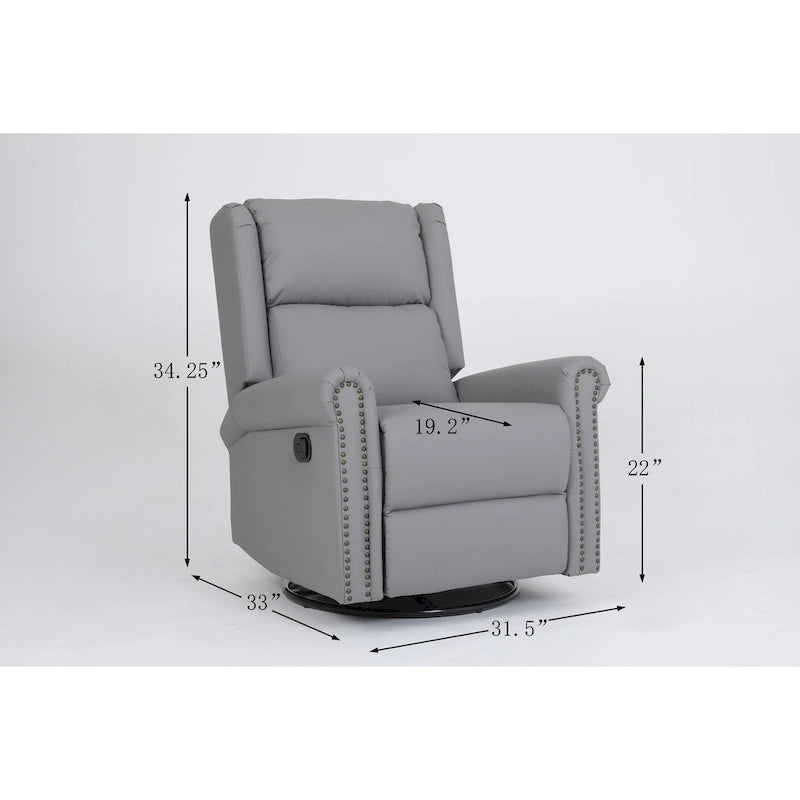 Fauteuil inclinable manuel en tissu, pivotant, dossier haut, avec repose-pieds, dossier réglable et clous décoratifs