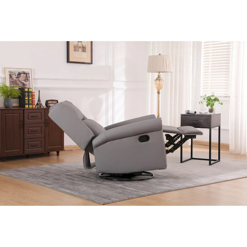 Fauteuil inclinable manuel en tissu, pivotant, dossier haut, avec repose-pieds, dossier réglable et clous décoratifs