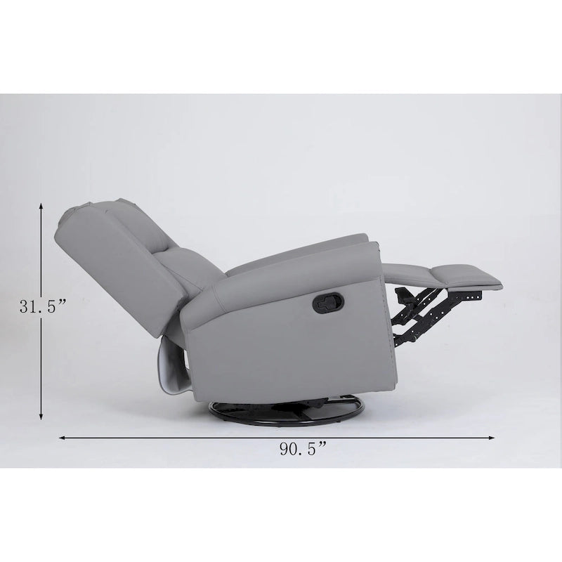Fauteuil inclinable manuel en tissu, pivotant, dossier haut, avec repose-pieds, dossier réglable et clous décoratifs