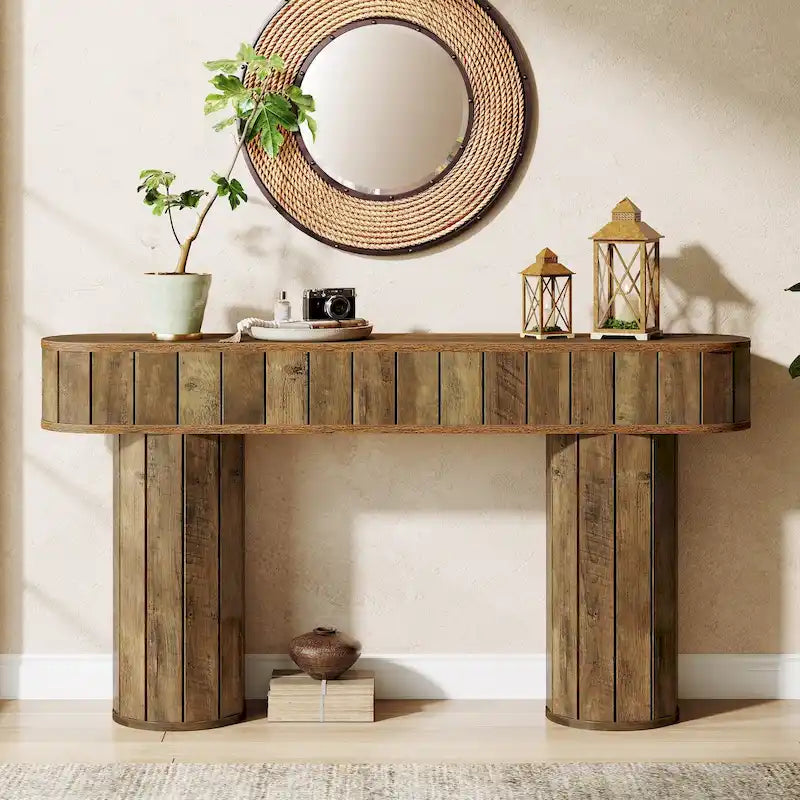 Console rustique de 160 cm pour entrée, couloir, marron rustique