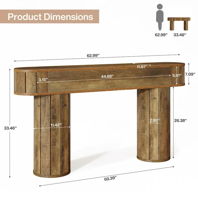 Console rustique de 160 cm pour entrée, couloir, marron rustique