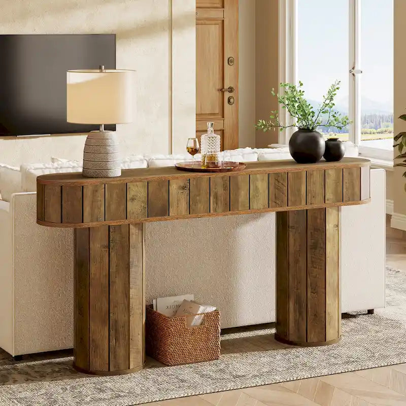 Console rustique de 160 cm pour entrée, couloir, marron rustique