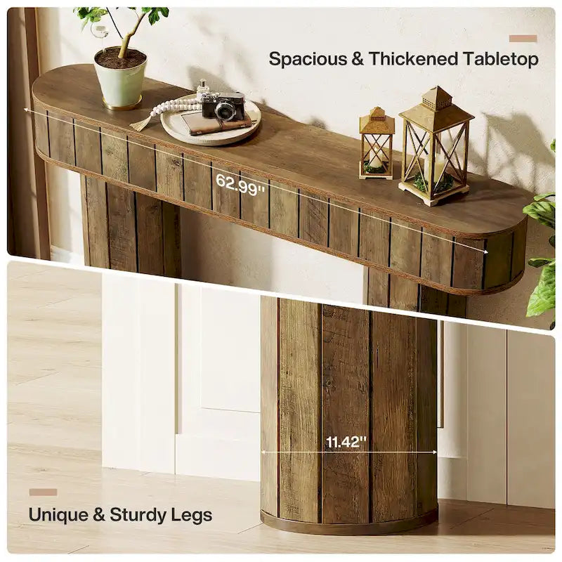 Console rustique de 160 cm pour entrée, couloir, marron rustique