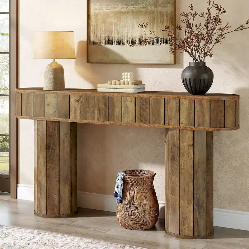 Console rustique de 160 cm pour entrée, couloir, marron rustique
