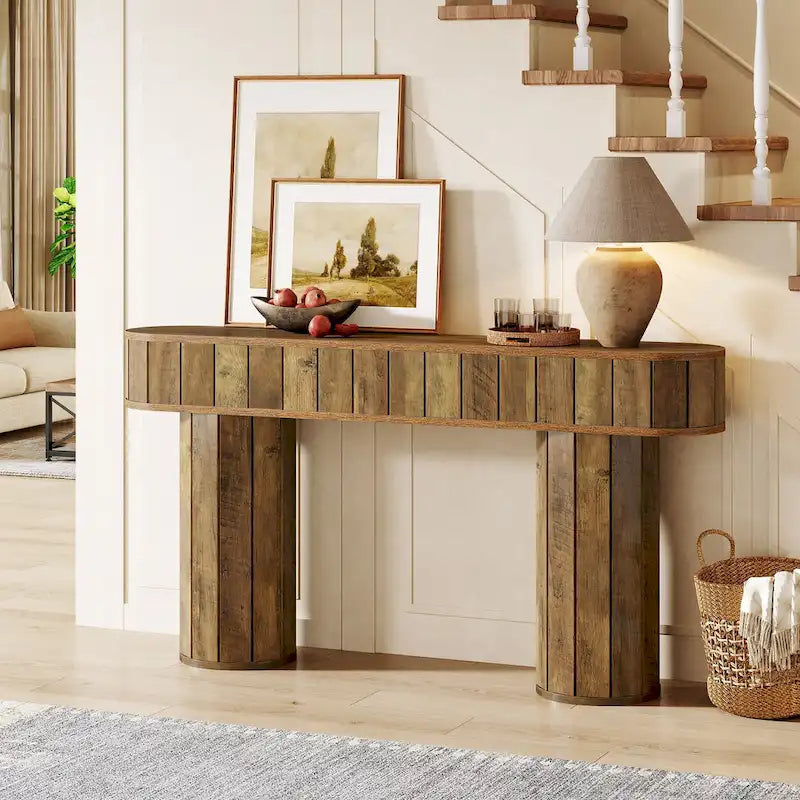 Console rustique de 160 cm pour entrée, couloir, marron rustique