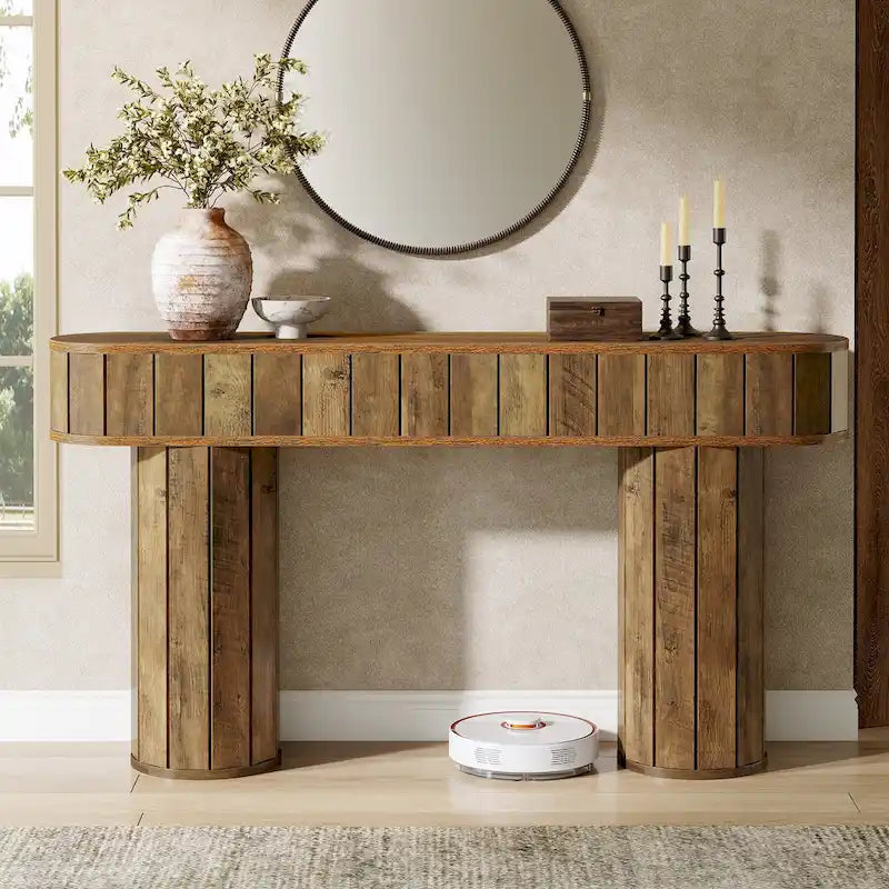 Console rustique de 160 cm pour entrée, couloir, marron rustique