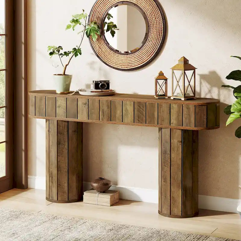 Console rustique de 160 cm pour entrée, couloir, marron rustique