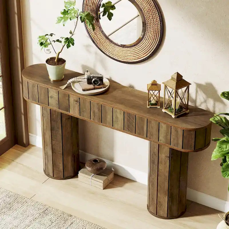 Console rustique de 160 cm pour entrée, couloir, marron rustique