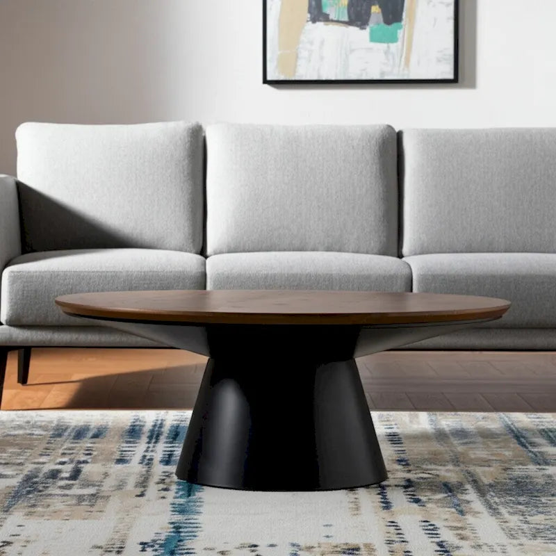 Table basse ronde sur pied en bois massif et fer marron et noir 40 po x 16,5 po x 40 po