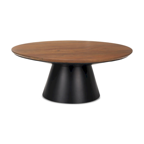 Table basse ronde sur pied en bois massif et fer marron et noir 40 po x 16,5 po x 40 po