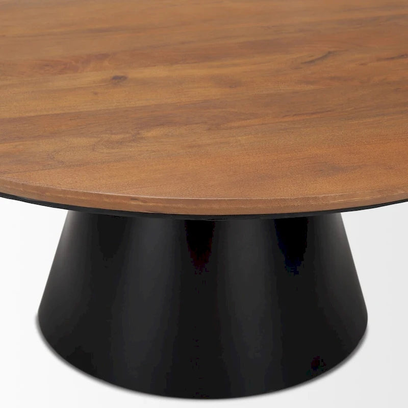 Table basse ronde sur pied en bois massif et fer marron et noir 40 po x 16,5 po x 40 po