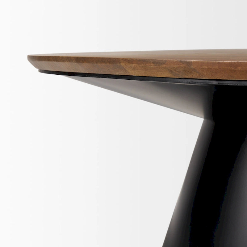 Table basse ronde sur pied en bois massif et fer marron et noir 40 po x 16,5 po x 40 po