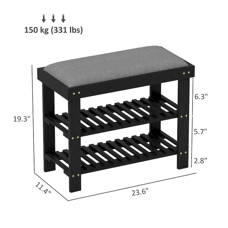 Banc à chaussures en bambou, banc d'entrée à 3 niveaux avec rangement et coussin, organisateur de chaussures pour entrée, couloir