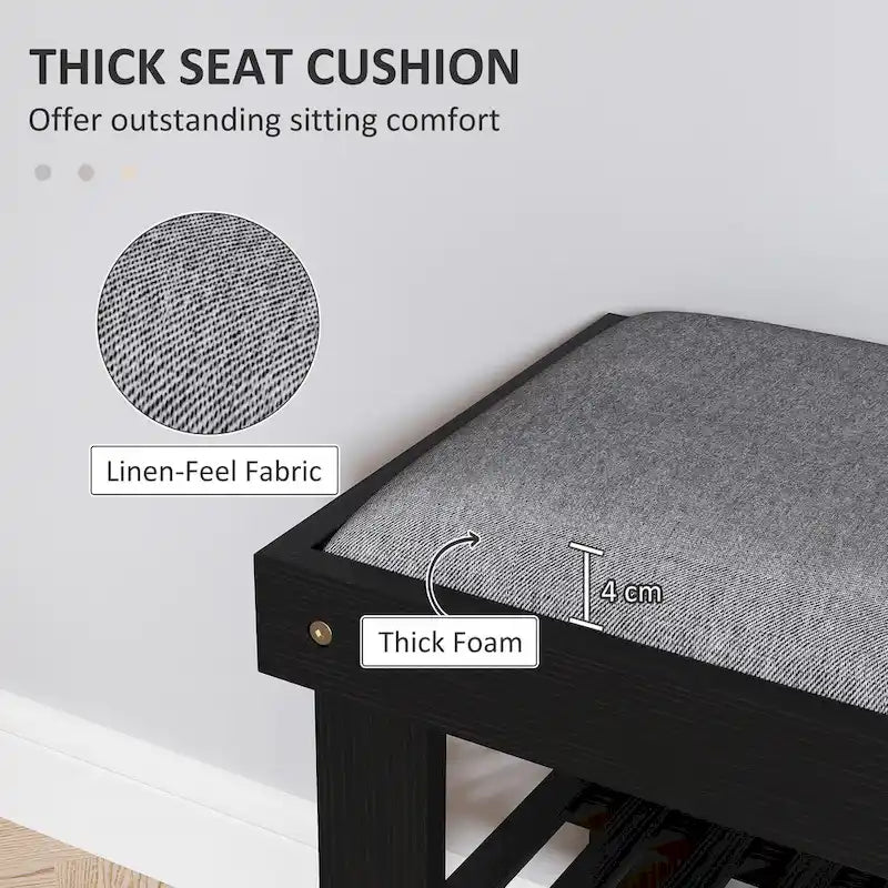 Banc à chaussures en bambou, banc d'entrée à 3 niveaux avec rangement et coussin, organisateur de chaussures pour entrée, couloir