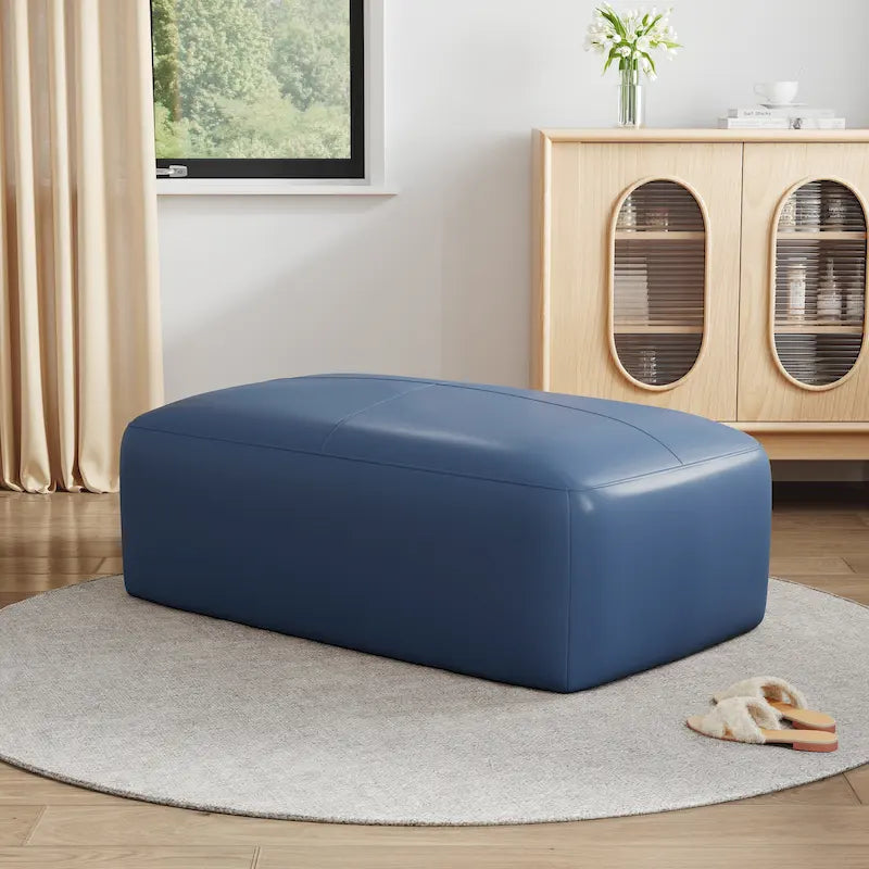 Pouf en cuir véritable, banc capitonné de 109 cm pour salon et chambre à coucher