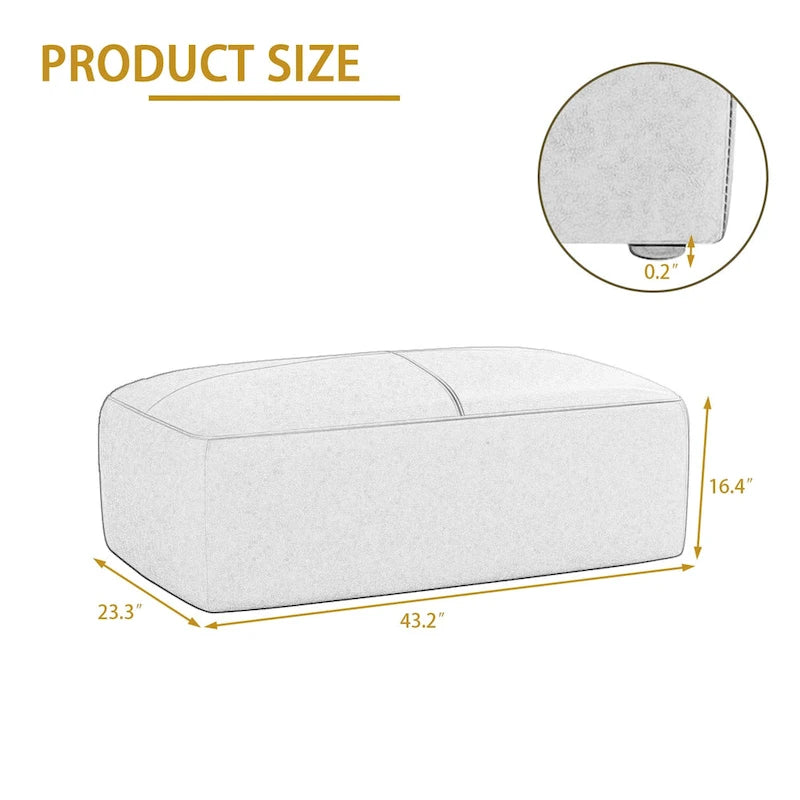 Pouf en cuir véritable, banc capitonné de 109 cm pour salon et chambre à coucher