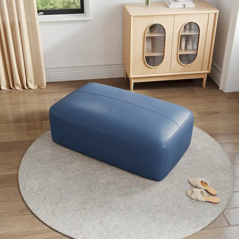 Pouf en cuir véritable, banc capitonné de 109 cm pour salon et chambre à coucher