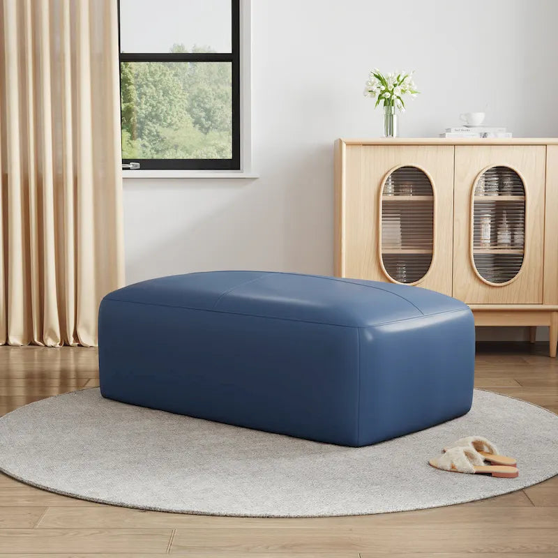 Pouf en cuir véritable, banc capitonné de 109 cm pour salon et chambre à coucher