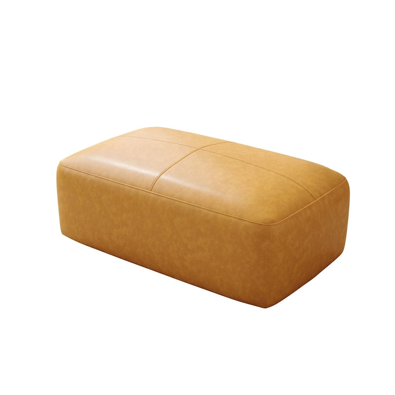 Pouf en cuir véritable, banc capitonné de 109 cm pour salon et chambre à coucher