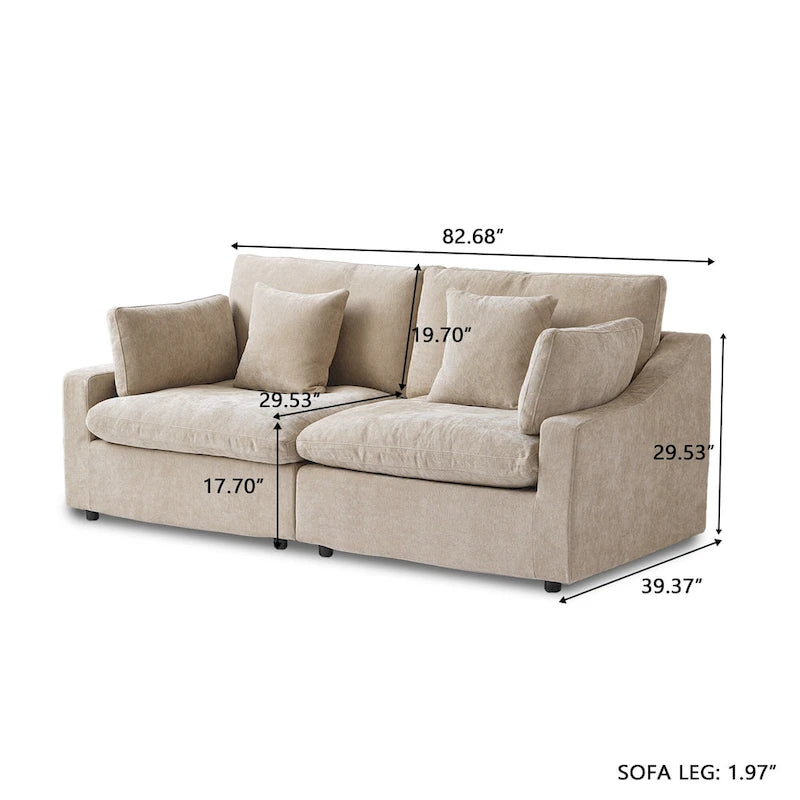 Grand canapé modulaire avec oreillers, canapé profond minimaliste en tissu mélangé de lin pour salon, kaki
