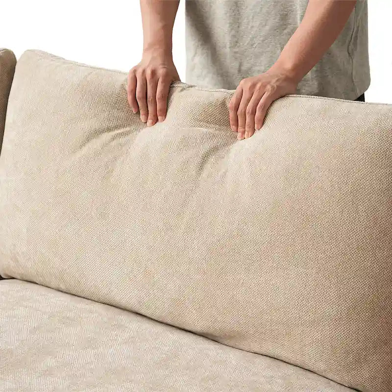 Grand canapé modulaire avec oreillers, canapé profond minimaliste en tissu mélangé de lin pour salon, kaki