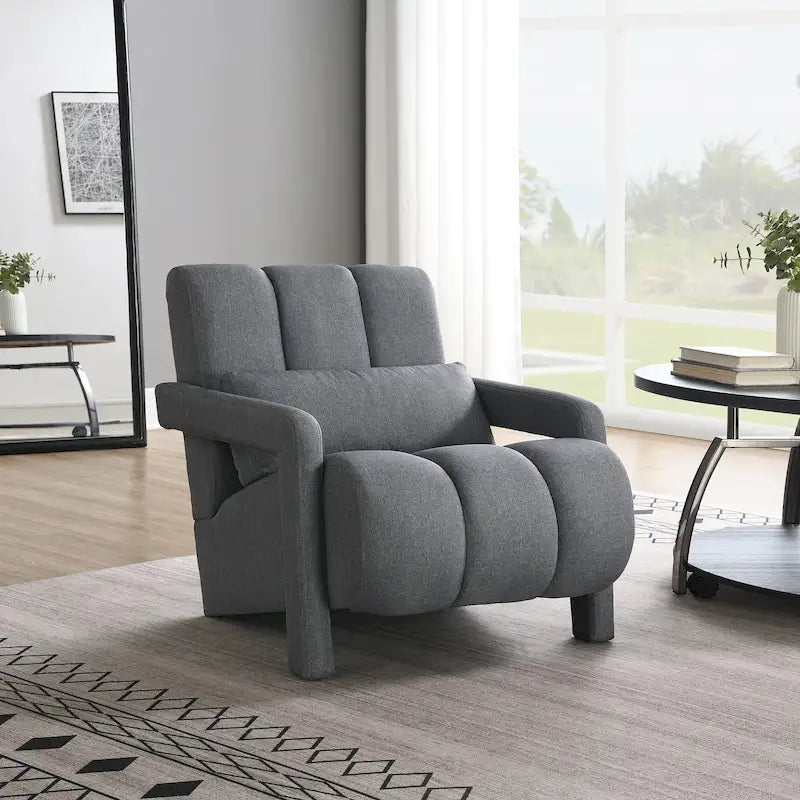 Fauteuil d'appoint moderne gris foncé de 27,5 po, rembourré, avec oreiller et mousse haute densité pour salon