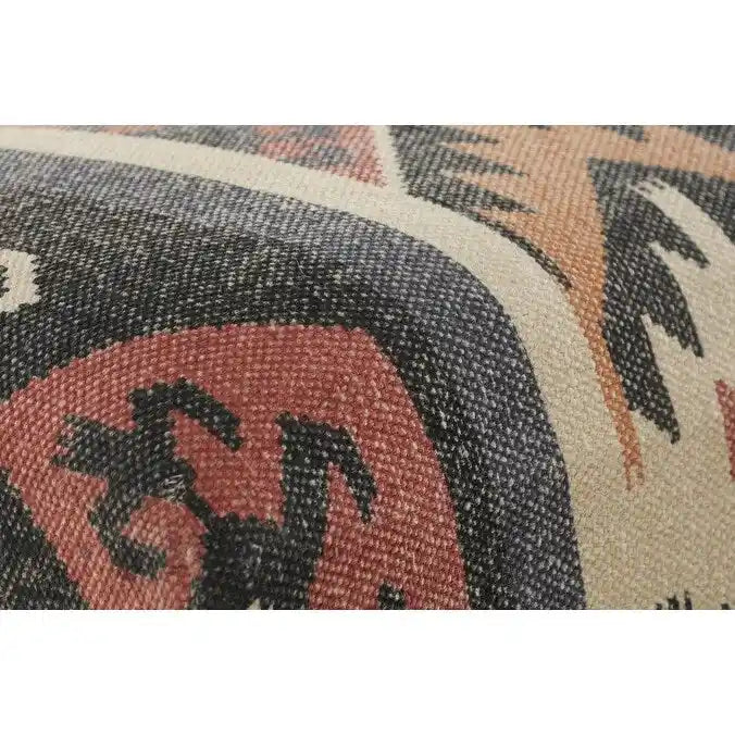Banc vieilli d'inspiration sud-ouest en mélange de jute et de laine, couleurs beige-brun, rouille et noir - 47 x 18 x 16