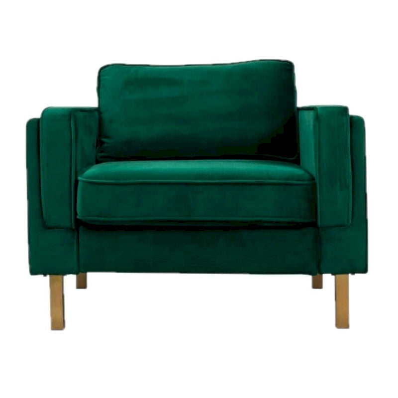 Fauteuil en velours vert avec pieds finition dorée